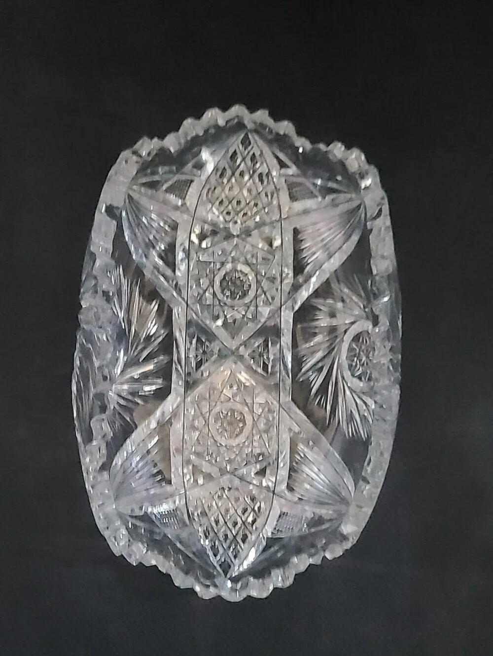 Antique ABP American Brilliant Period Cut Crystal Ornate Oval Dish Vintage